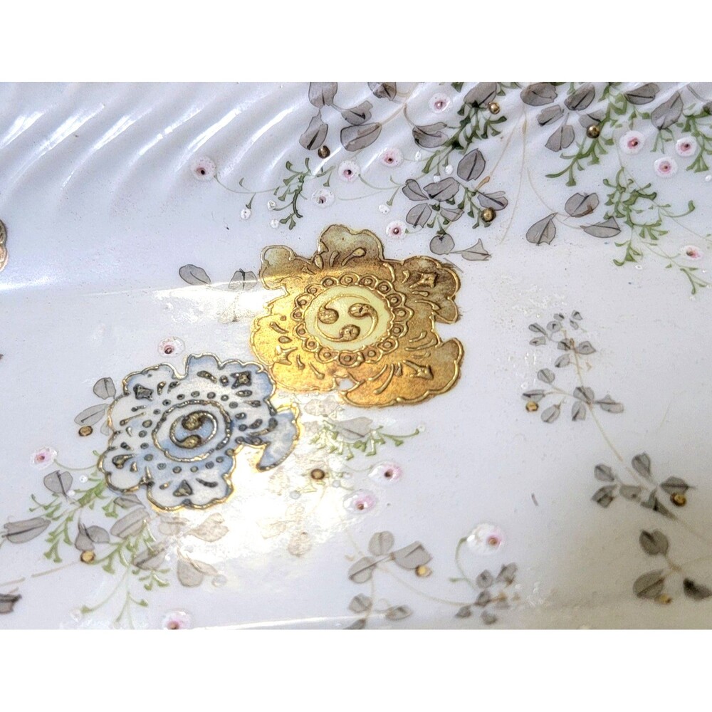 ATQ Fine Bone China Dish Fluted Rim Delicate Floral & Butterfly 22k Gold gilding